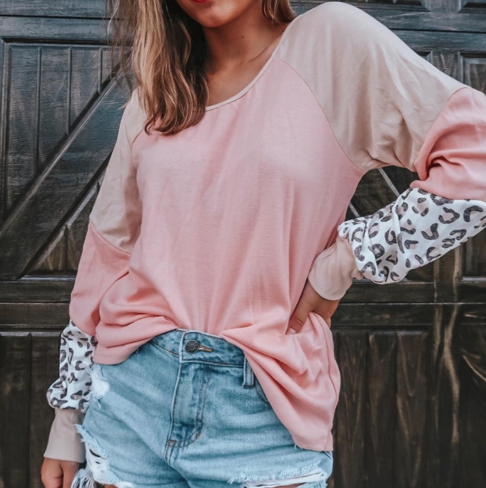 Colorblock Blush leopard print tunic blouse